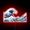 Vibrant RGB glow illuminates classic Hokusai's The Great Wave design.