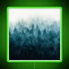 Misty fall forest wilderness ambiance captured in glowing neon signage