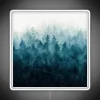 Mysterious woodland retreat illuminated by vibrant, glowing misty forest lights