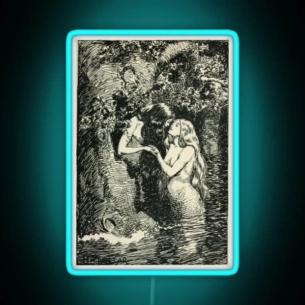 The Nymph Caught The Dryad In Her Arms By H R Millar 1904 Sapphic Vintage Print RGB Neon Sign