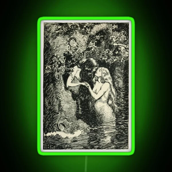 The Nymph Caught The Dryad In Her Arms By H R Millar 1904 Sapphic Vintage Print RGB Neon Sign