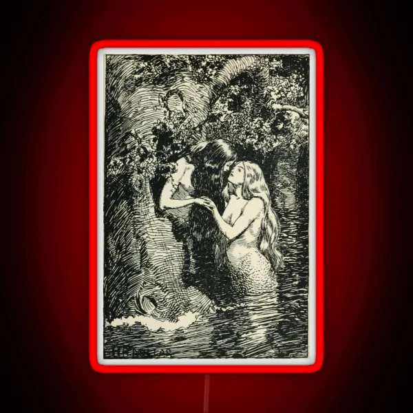 The Nymph Caught The Dryad In Her Arms By H R Millar 1904 Sapphic Vintage Print RGB Neon Sign