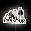 Eye-catching RGB LED office decor parkour themed neon sign display.