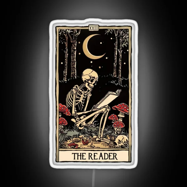 The Reader Antique Tarot Cartomancy Skull And Mushrooms With Moon RGB Neon Sign