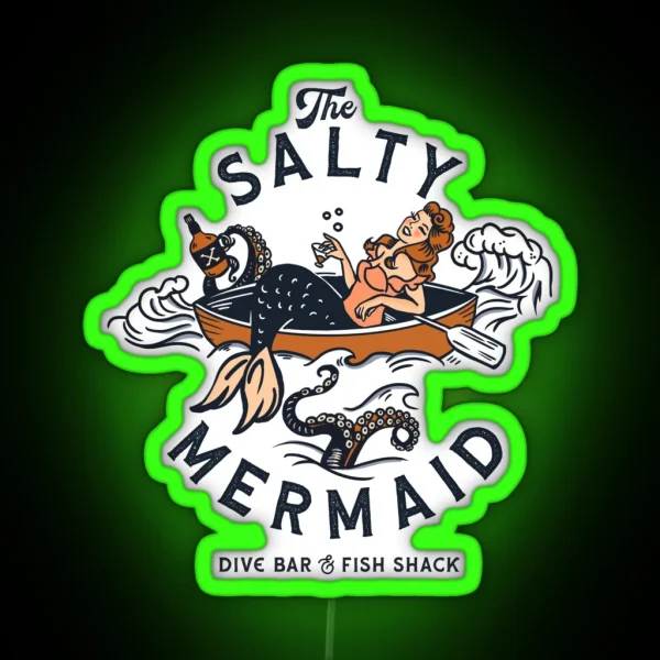 The Salty Mermaid Dive Bar And Fish Shack Cool Retro Mermaid Travel Design RGB Neon Sign