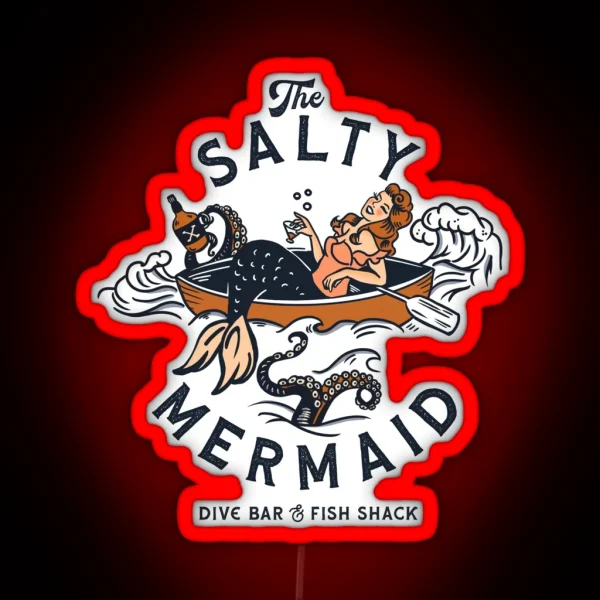 The Salty Mermaid Dive Bar And Fish Shack Cool Retro Mermaid Travel Design RGB Neon Sign