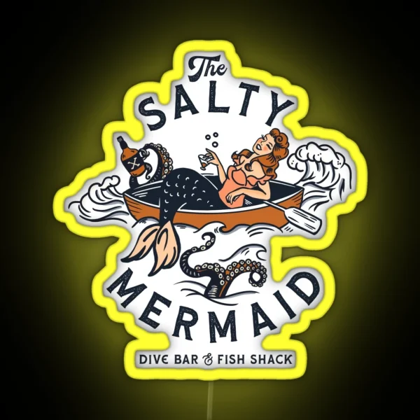 The Salty Mermaid Dive Bar And Fish Shack Cool Retro Mermaid Travel Design RGB Neon Sign