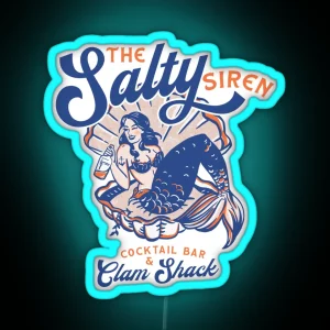 The Salty Siren Cocktail Bar And Clam Shack Cute Retro Mermaid Travel Art RGB Neon Sign