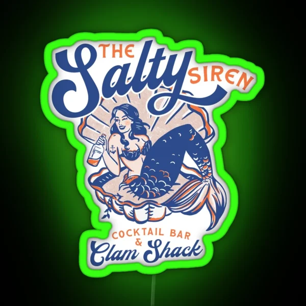 The Salty Siren Cocktail Bar And Clam Shack Cute Retro RGB Neon Sign