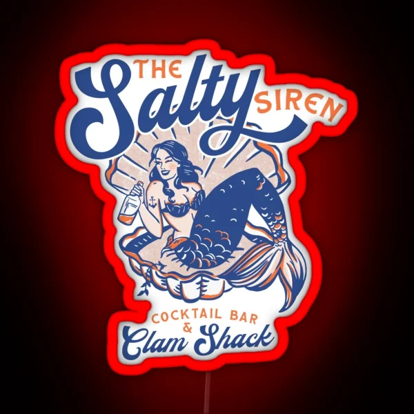 The Salty Siren Cocktail Bar And Clam Shack Cute Retro RGB Neon Sign
