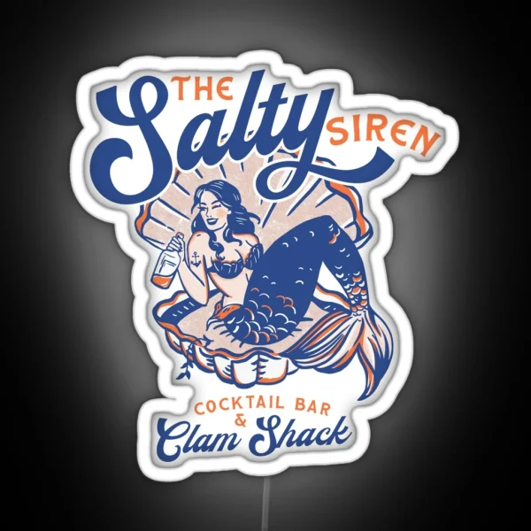 The Salty Siren Cocktail Bar And Clam Shack Cute Retro RGB Neon Sign