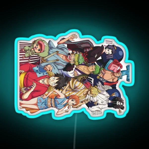 The Straw Hat Crew In Wano Gear Full Size Throw RGB Neon Sign