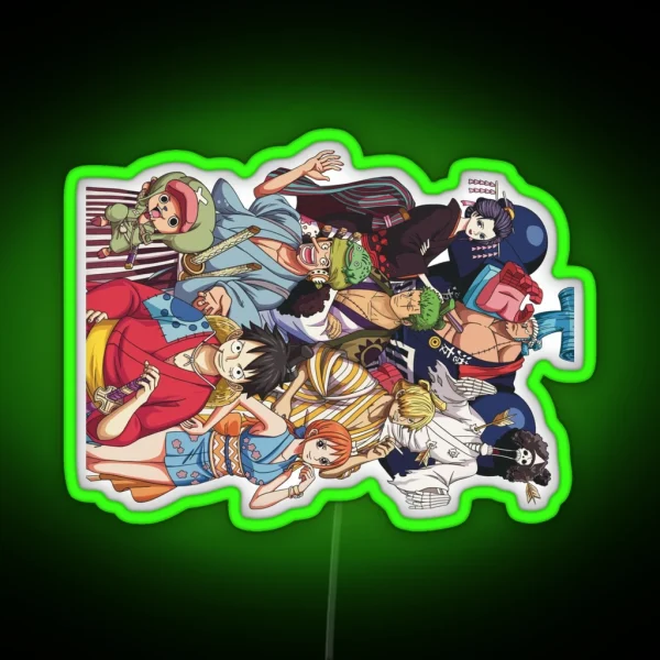 The Straw Hat Crew In Wano Gear Full Size Throw RGB Neon Sign
