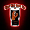 Whimsical tiger visits pub in bold, colorful RGB neon signage