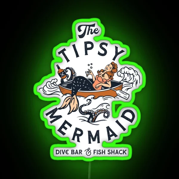 The Tipsy Mermaid Dive Bar And Fish Shack Vintage Pinup RGB Neon Sign