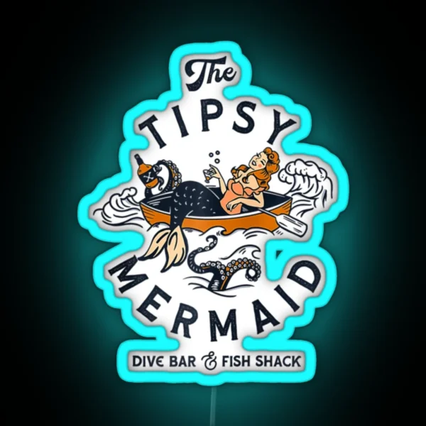 The Tipsy Mermaid Dive Bar Fish Shack Vintage RGB Neon Sign
