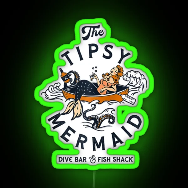 The Tipsy Mermaid Dive Bar Fish Shack Vintage RGB Neon Sign