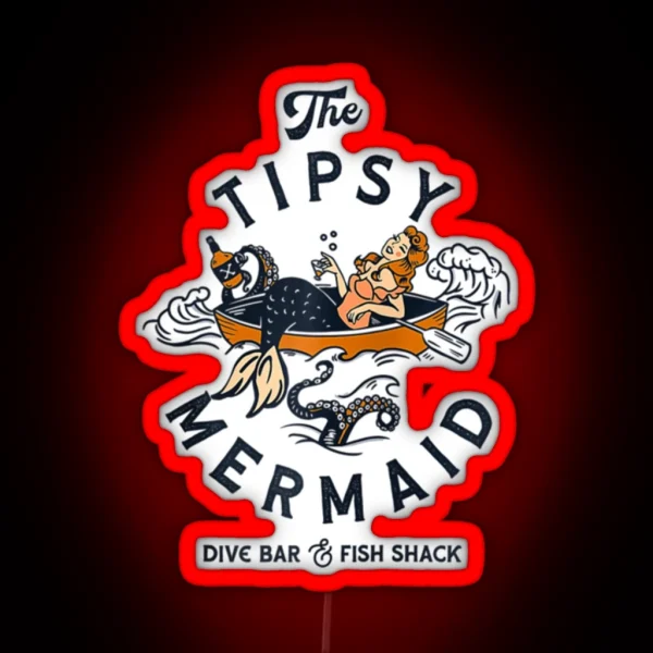 The Tipsy Mermaid Dive Bar Fish Shack Vintage RGB Neon Sign