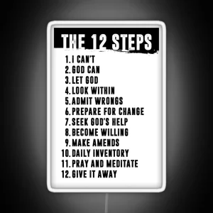 The Twelve 12 Steps Minimal Simple Art AA NA OPA Addiction Recovery Gift Print Mental Health Sober Decor RGB Neon Sign