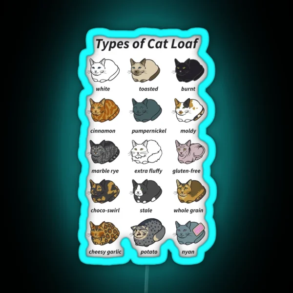 The Types Of Cat Loaf RGB Neon Sign