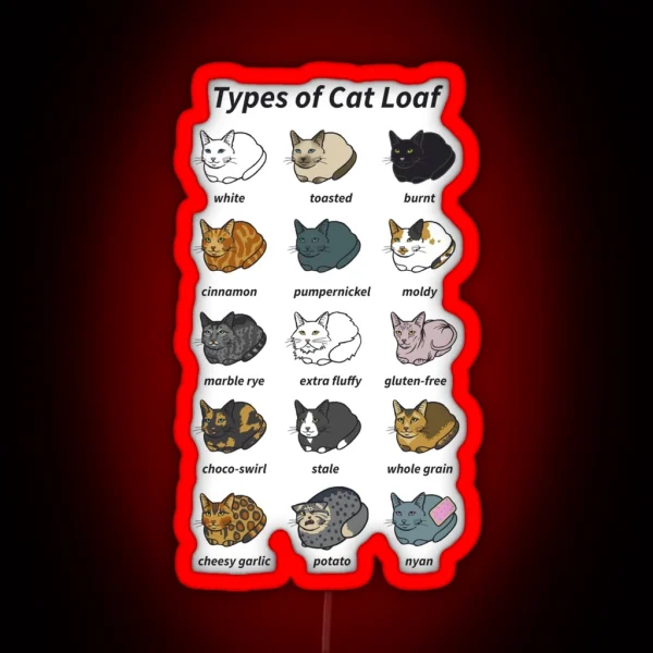 The Types Of Cat Loaf RGB Neon Sign