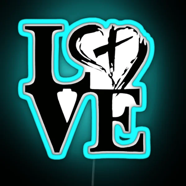The Word Love With Heart And Cross RGB Neon Sign
