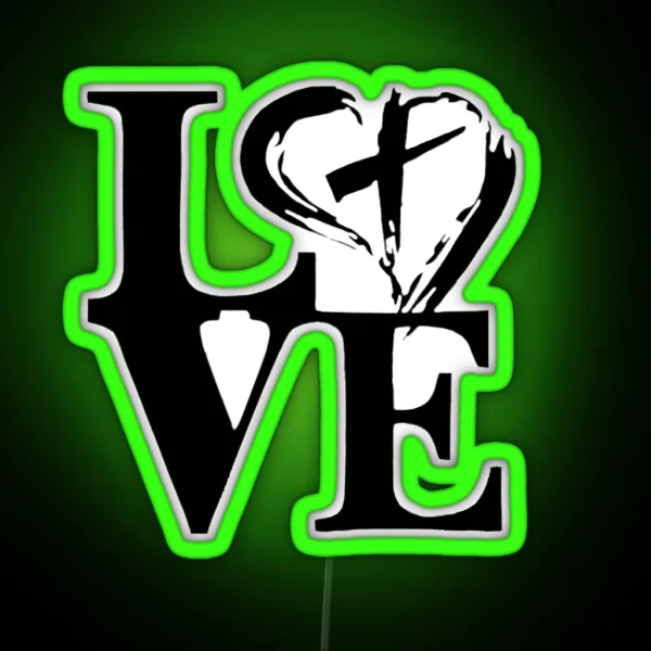 The Word Love With Heart And Cross RGB Neon Sign
