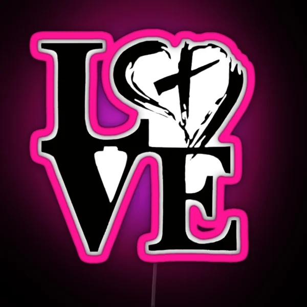 The Word Love With Heart And Cross RGB Neon Sign