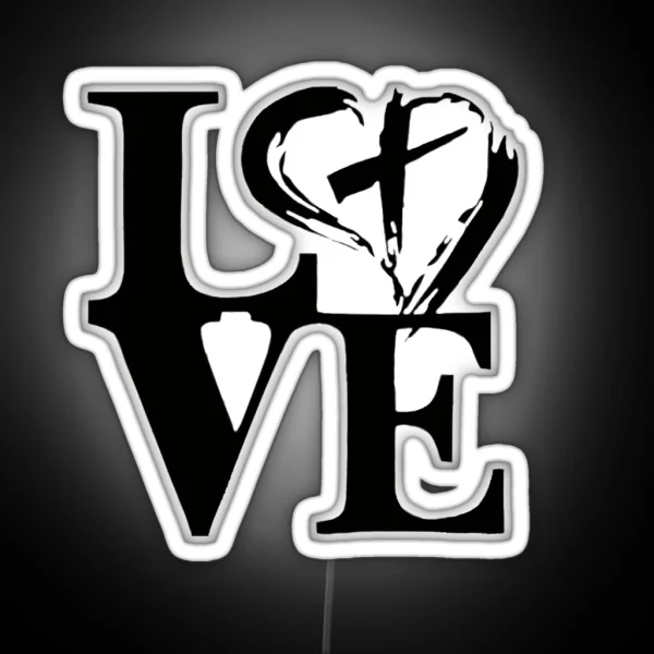 The Word Love With Heart And Cross RGB Neon Sign