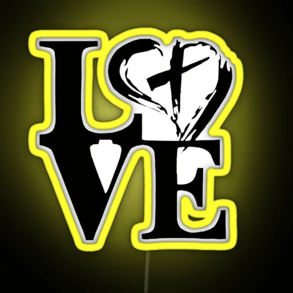 The Word Love With Heart And Cross RGB Neon Sign