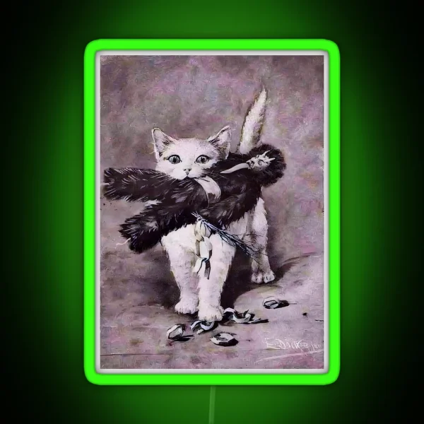 The Yule Cat Carrying Krampus Doll Mac Jaffe 1901 Vintage Weird Merry Christmas Greeting Card 1900s RGB Neon Sign