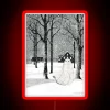 Mysterious Stranger Wanders into a Winter Storm with Fiery Neon Light
