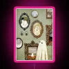 Whimsical spooky art meets retro flair in this vibrant sign.