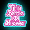 Neon Retro Sign Featuring Colorful Illustration of Female Brewer Character