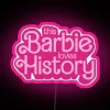 Neon Sign Featuring Colorful Barbie as a History Loving Teacher