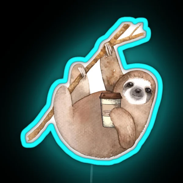 Three Toed Sloth Just Hangin Out Enjoying A RGB Neon Sign