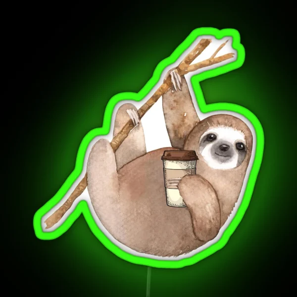 Three Toed Sloth Just Hangin Out Enjoying A RGB Neon Sign
