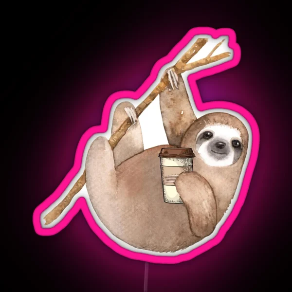 Three Toed Sloth Just Hangin Out Enjoying A RGB Neon Sign