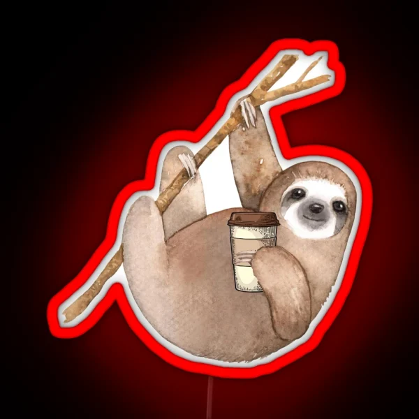 Three Toed Sloth Just Hangin Out Enjoying A RGB Neon Sign