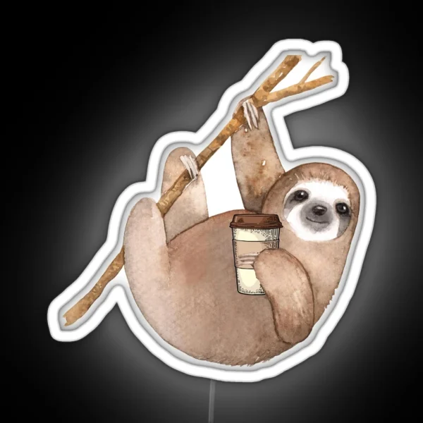 Three Toed Sloth Just Hangin Out Enjoying A RGB Neon Sign