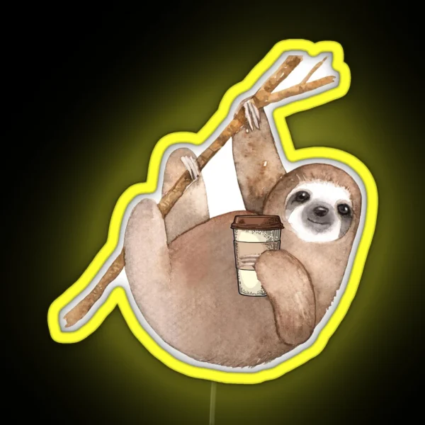 Three Toed Sloth Just Hangin Out Enjoying A RGB Neon Sign