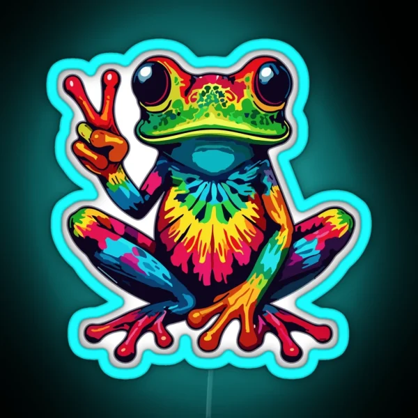 Tie Dye Frog Peace Sign Hippie 70s RGB Neon Sign