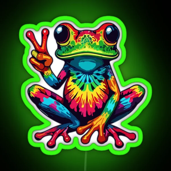 Tie Dye Frog Peace Sign Hippie 70s RGB Neon Sign