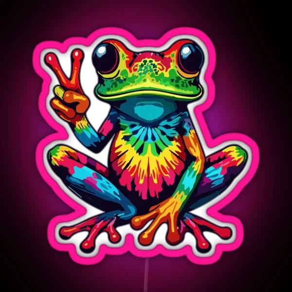 Tie Dye Frog Peace Sign Hippie 70s RGB Neon Sign