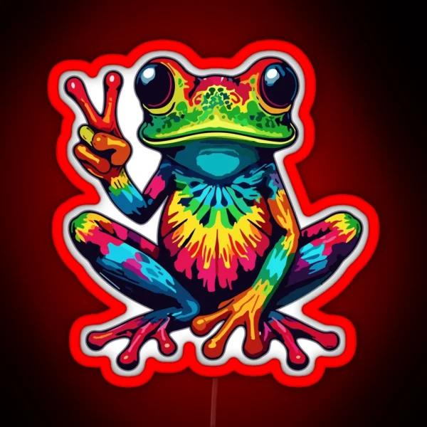 Tie Dye Frog Peace Sign Hippie 70s RGB Neon Sign