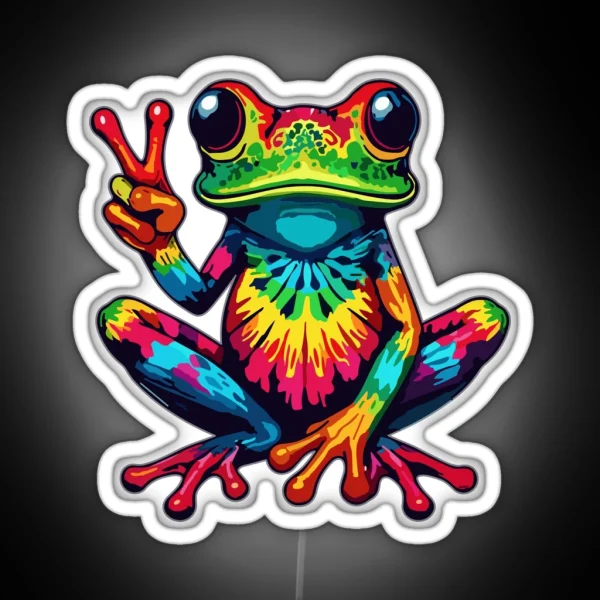 Tie Dye Frog Peace Sign Hippie 70s RGB Neon Sign