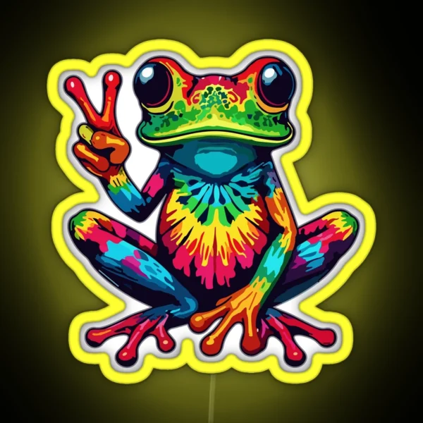 Tie Dye Frog Peace Sign Hippie 70s RGB Neon Sign