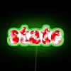 Vibrant tie-dye state red neon sign in RGB colorful lighting