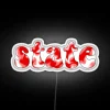 Vibrant tie-dye state red neon sign for eclectic home decor enthusiasts.