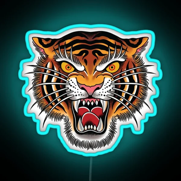 Tiger Head Tattoo Design RGB Neon Sign